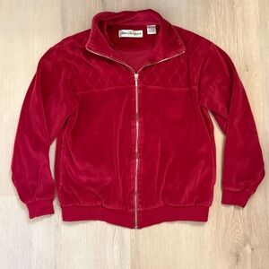 Norm Thompson Red Velour Quilted Detail Track Jacket